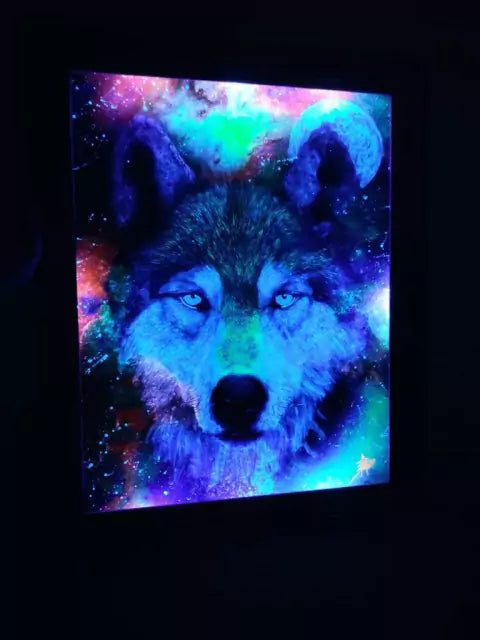 Quadro LOBO BRANCO Luminicente Recarregável